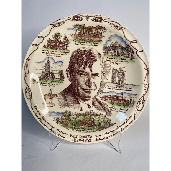Will Rogers Commemorative Collectors Plate By Vernon Kilns 10" Ceramic - Picture 5 of 16